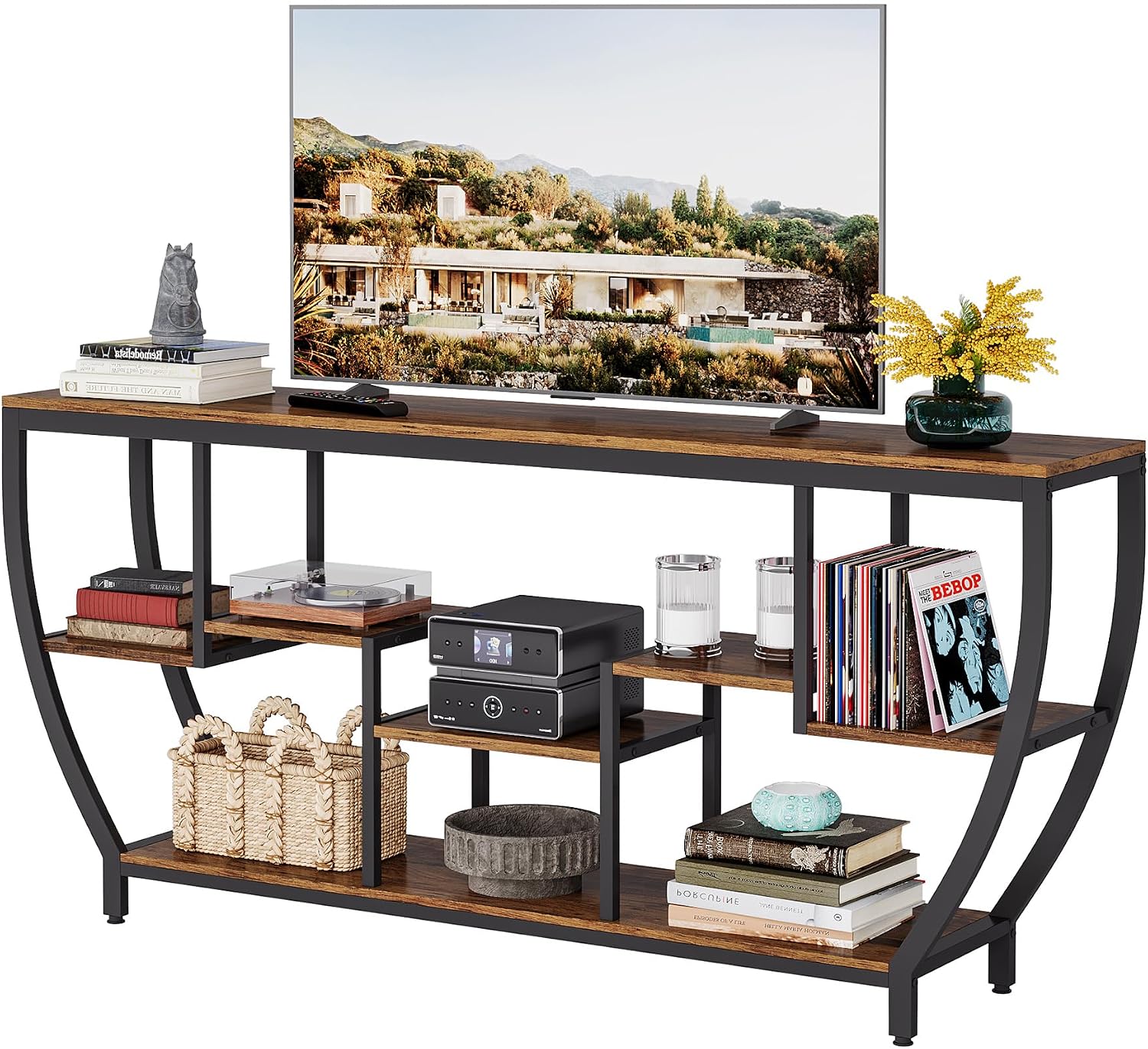 Tribesigns TV Stand for Televisions up to 80 Inches, 70.9 Inches Entertainment Center with Storage Shelves, Wood TV Media Console Table Unit for Living Room, Bedroom, Rustic Brown
