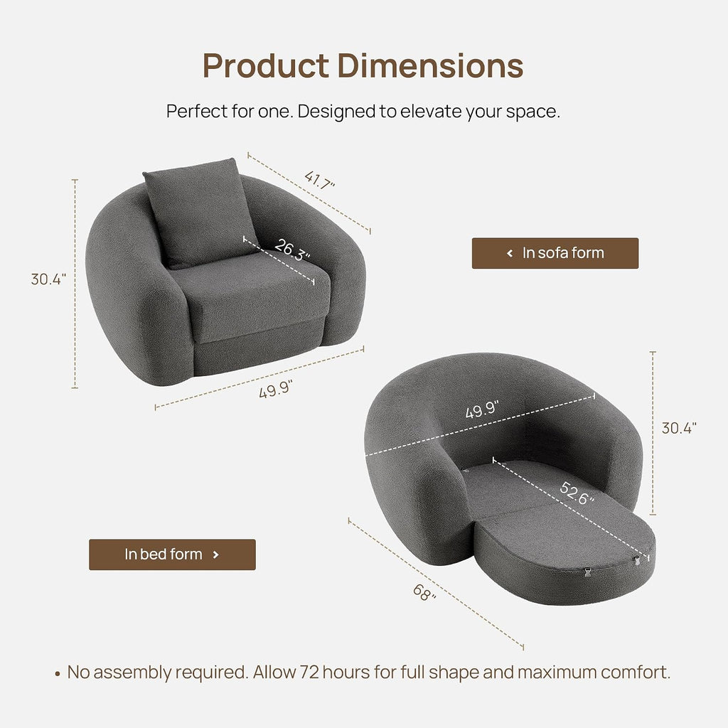 SICOTAS Curved Sofa Couch Bed for Living Room Convertible Futon Cloud Boneless Sleeper Chair Pull Out Floor Couch with Deep Seat Sofa Set Foam No Assembly Required for Bedroom Apartment, Dark Grey