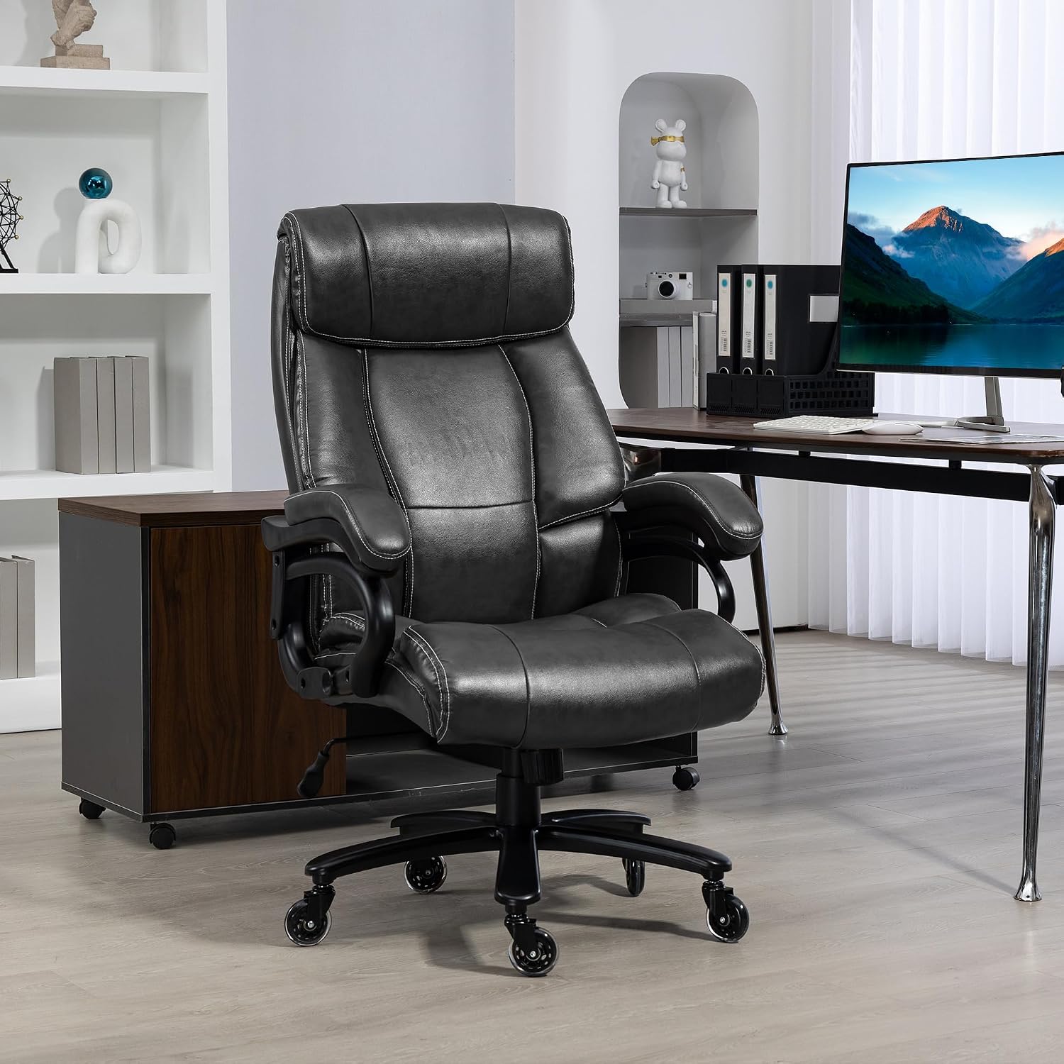 Ergonomic Office Chairs for Adults,Gaming Desk Computer Furniture with Comfortable Swivel Rolling Wheels Chair for Home, Office Bedroom Study Big and Tall Chairs,Black