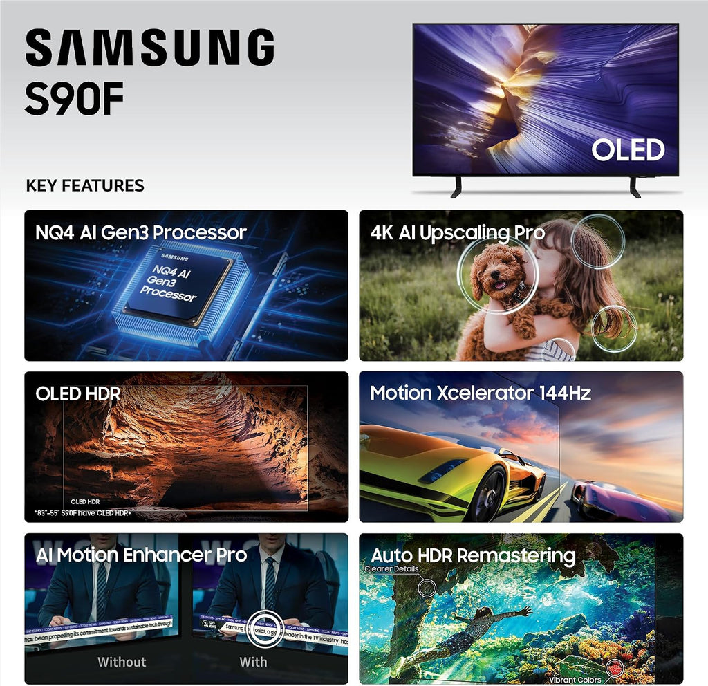 Samsung 42-Inch Class OLED S90F 4K Smart TV (2025 Model) NQ4 AI Gen3 Processor, Upscaling Pro, HDR +, Motion Xcelerator 144Hz, Vision, Alexa Built-in