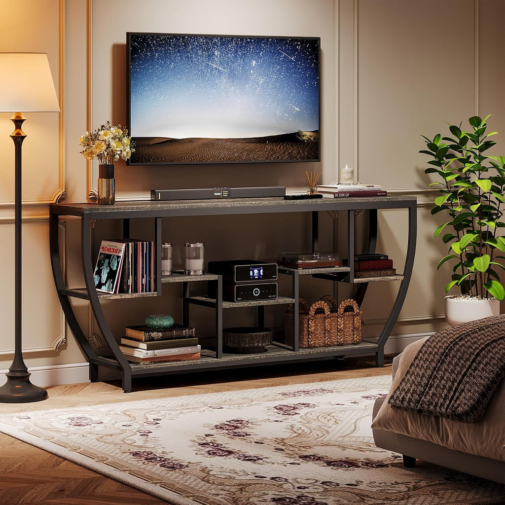 Tribesigns TV Stand for Televisions up to 80 Inches, 70.9 Inches Entertainment Center with Storage Shelves, Wood TV Media Console Table Unit for Living Room, Bedroom, Dark Grey