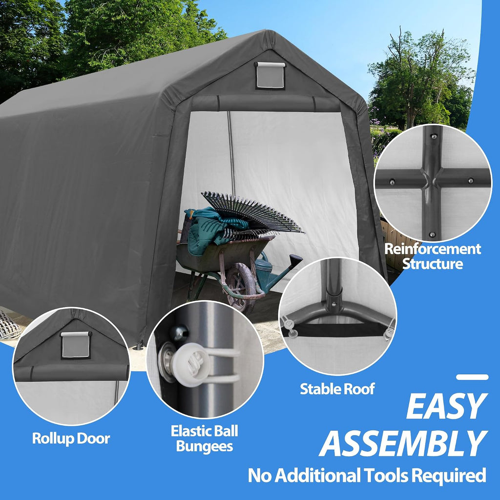 7' x 12' Outdoor Storage Shelter Shed, Portable Storage Shed Heavy Duty Portable Garage with Roll-up Zipper Door for Generator, Vehicles,Motorcycle