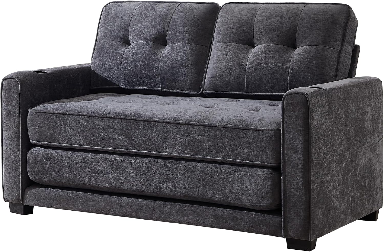 Convertible Sofa Bed, Pull Out Loveseat Sleeper Couch,Linen Fabric 2 in 1 Folding Couch Bed, Fold Out Floor Futon Couches with Cup Holder for Living Room, Bedroom,Small Space, Dark Grey