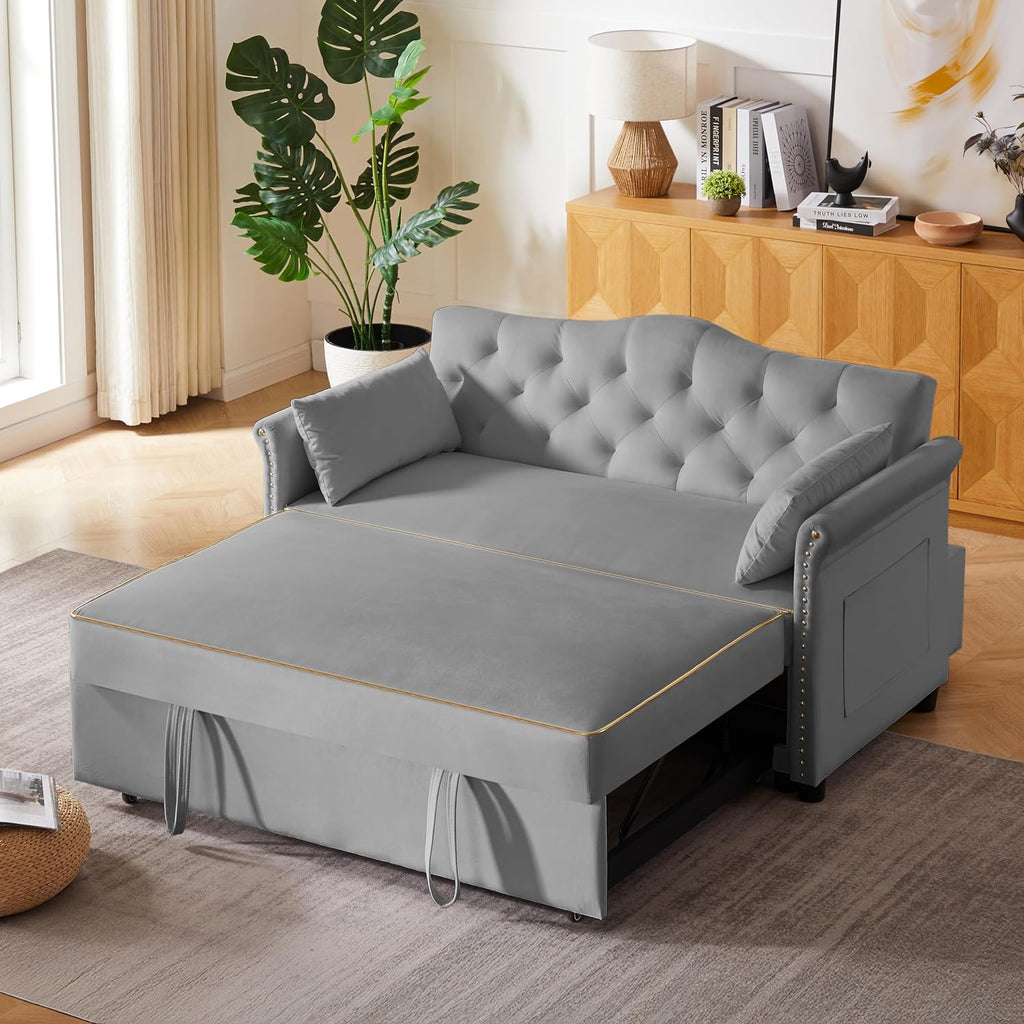 hansones 65'' 3-in-1 Folding Sofa Bed – Queen Size Pullout, Modern Chenille Fabric, 360° Swivel Table, Easy Assembly – Perfect for Living Room