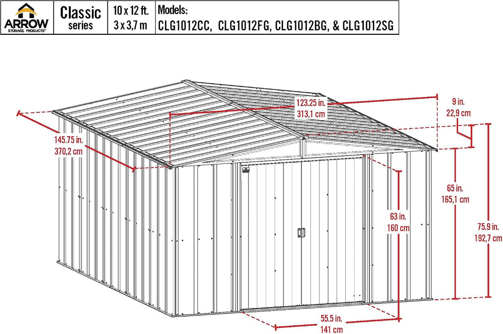 Arrow Classic Steel Storage Shed, 10x12, Charcoal