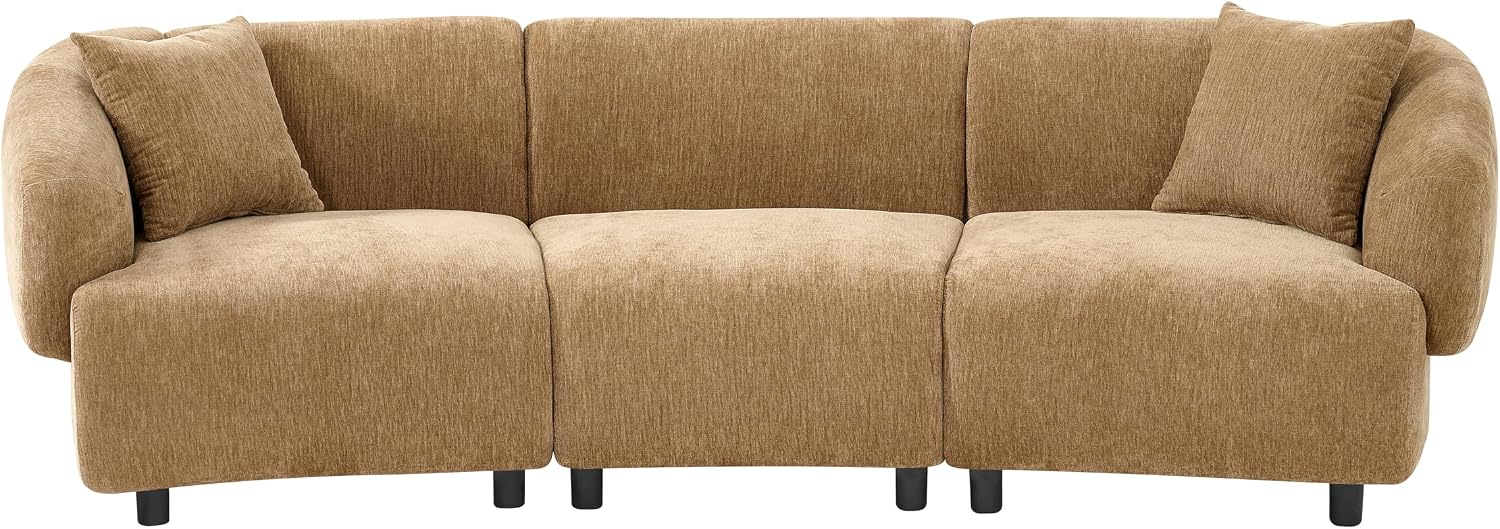 Christopher Knight Home Obito Boucle Upholstered 3-Seater Sofa, Modern Home Sofa Living Room, Wooden Large Upholstered Sofa Couch for Apartment/Home Office, Light Brown/Mocha