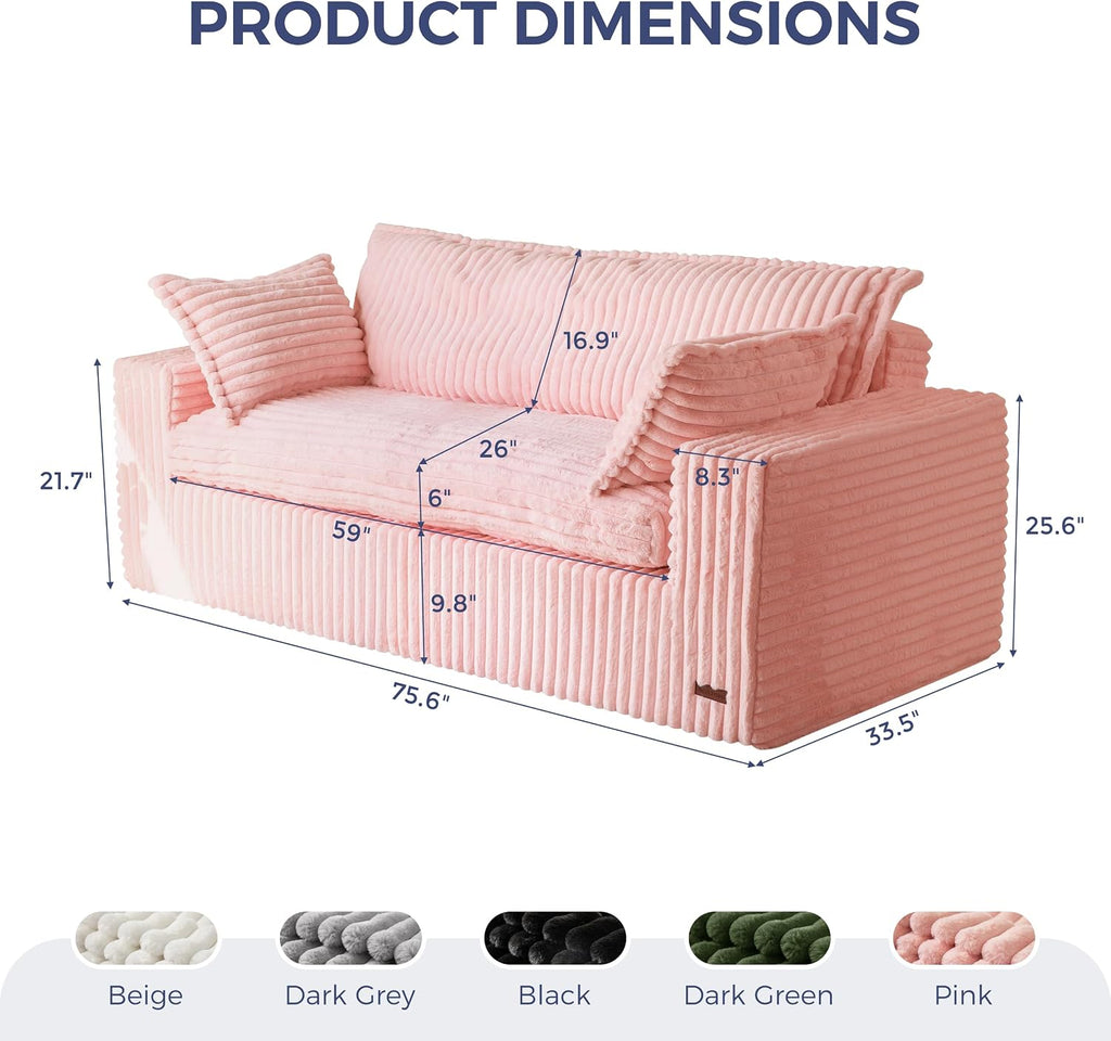 MAXYOYO 76' Bean Bag Sofa Couch, Loveseat Boneless Couch in a Box, Upholstered Small Mini Sofa with Deep Seating for Living Room Bedroom Office Apartment, Pink