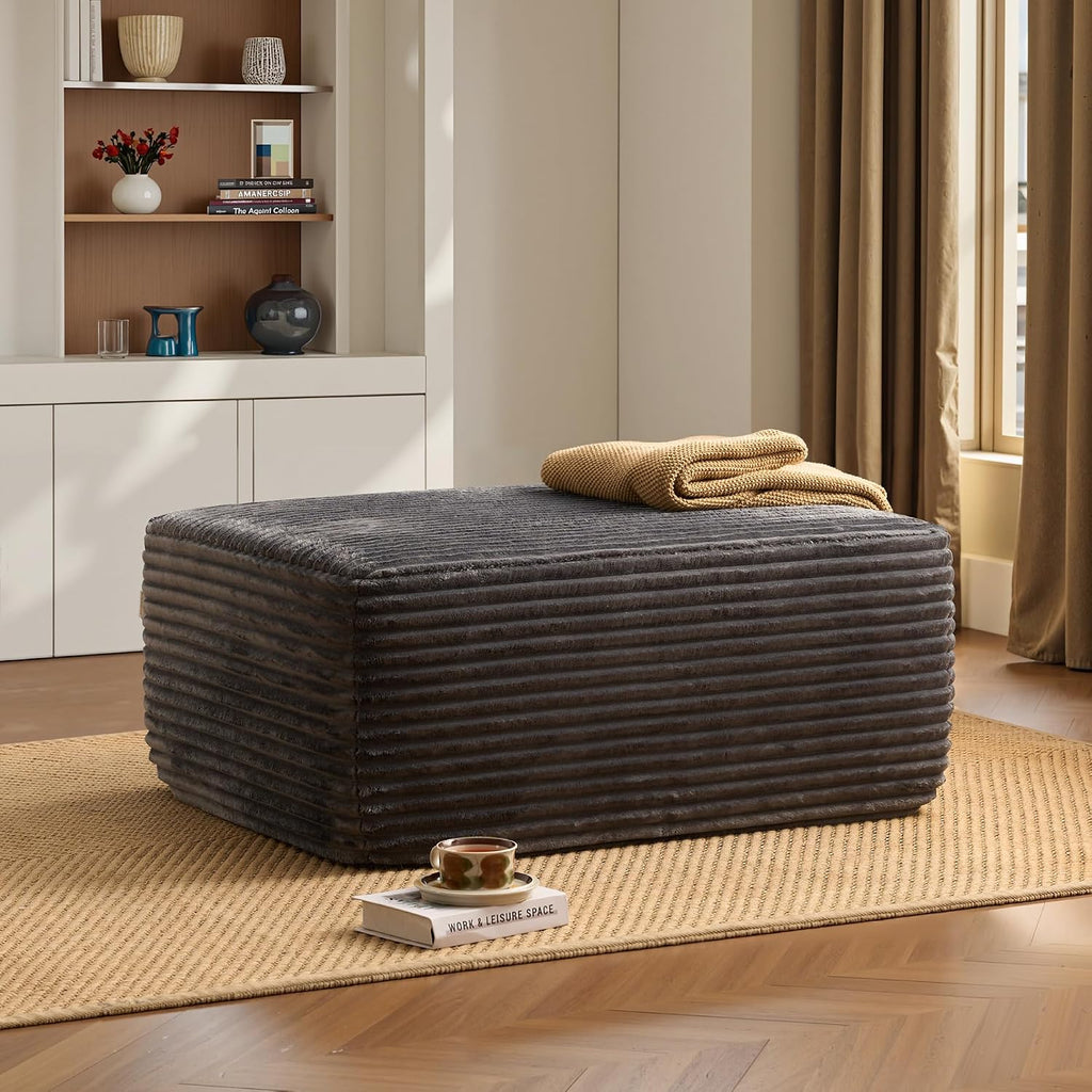 ovios 37' Plush Corduroy Ottoman, Upholstered Cloud Ottoman for Boneless Couch in a Box, Modular Sectional Couches for Living Room Bedroom, Compressed Memory Foam, No Assembly Require, Grey