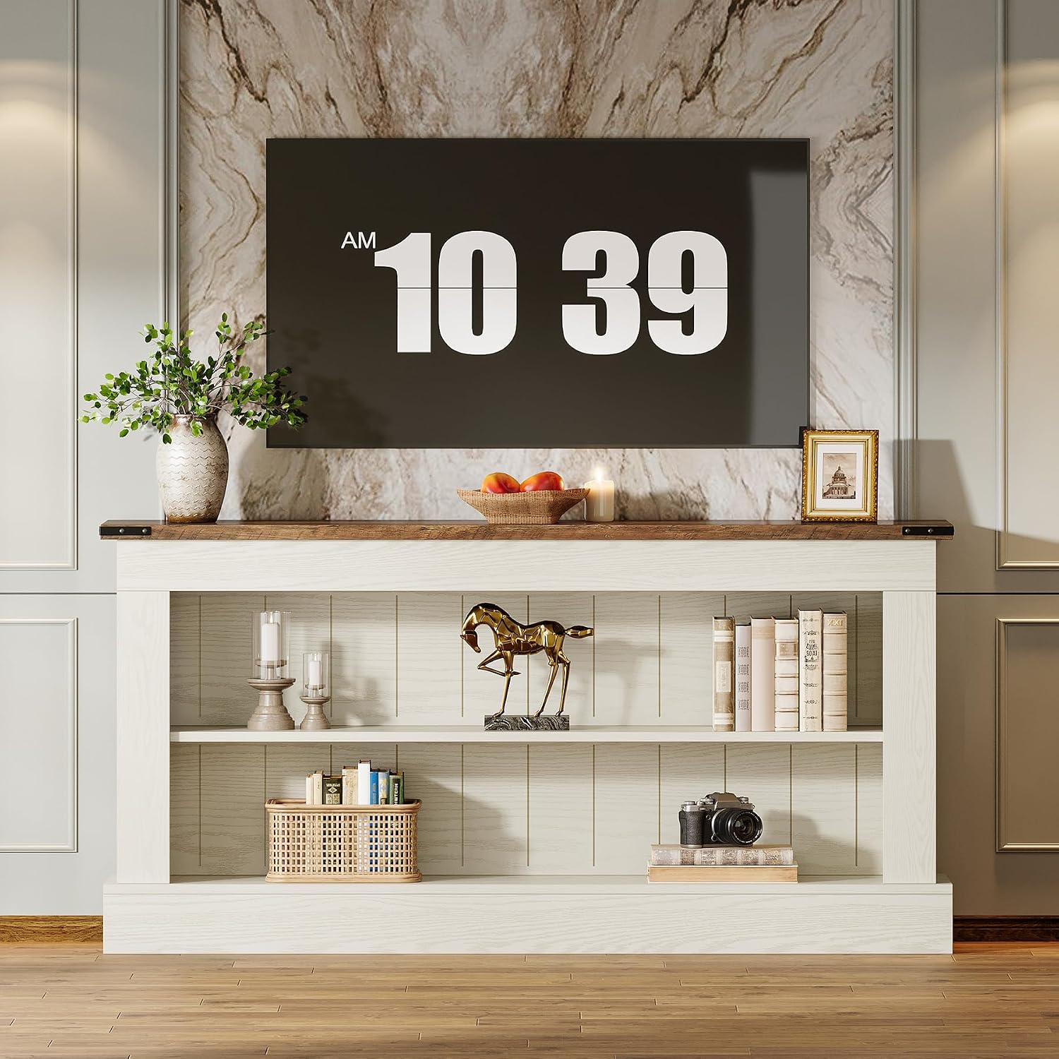 Tribesigns Farmhouse TV Stand for 70-Inch TV, 63' Entertainment Center with Storage, Modern Media Console Table for Living Room, Bedroom (White)