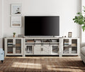 WAMPAT TV Stand Set for 100 inch TV,Door Storage Cabinet with Mesh for Living Room,Farmhouse Storage Units with Open and Adjustable Shelf,Antique White