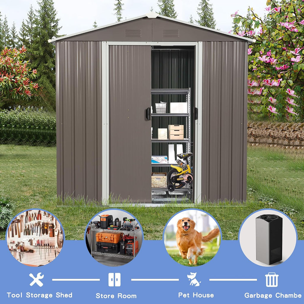 8 x 4 FT Outdoor Storage Shed, Metal Garden Shed with Floor Frame, Tool Shed Outdoor Storage with Lockable Sliding Doors & Air Vents, Storage House Waterproof for Backyard, Lawn, Gray