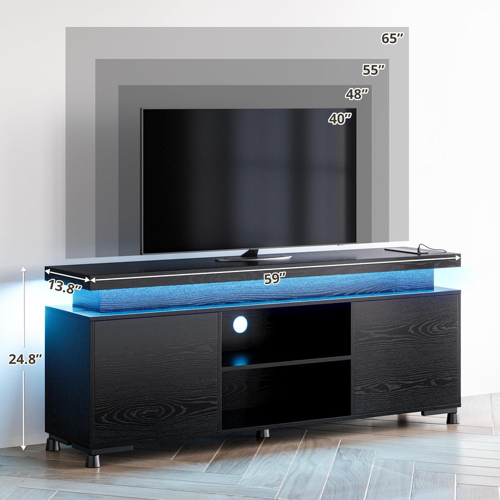 IRONCK TV Stands for TVs 65+ Inch with LED Lights and Power Outlet, Modern TV Console Entertainment Center with Storage Cabinet for Living Room