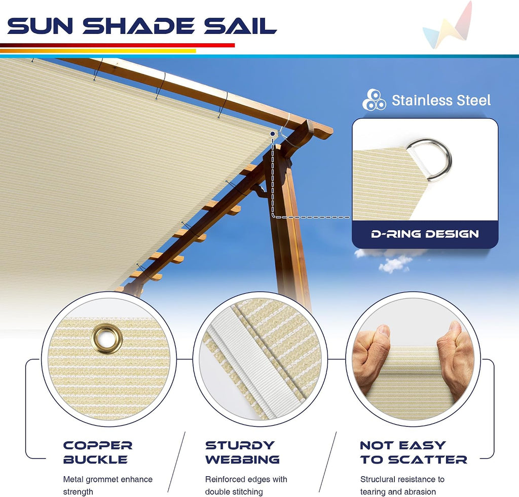 Windscreen4less 12' x 16' Sun Shade Sail Straight Edge Sun Shade Canopy Cover Outdoor with Grommets D-Ring UV Block for Pergola Backyard Patio (Beige)