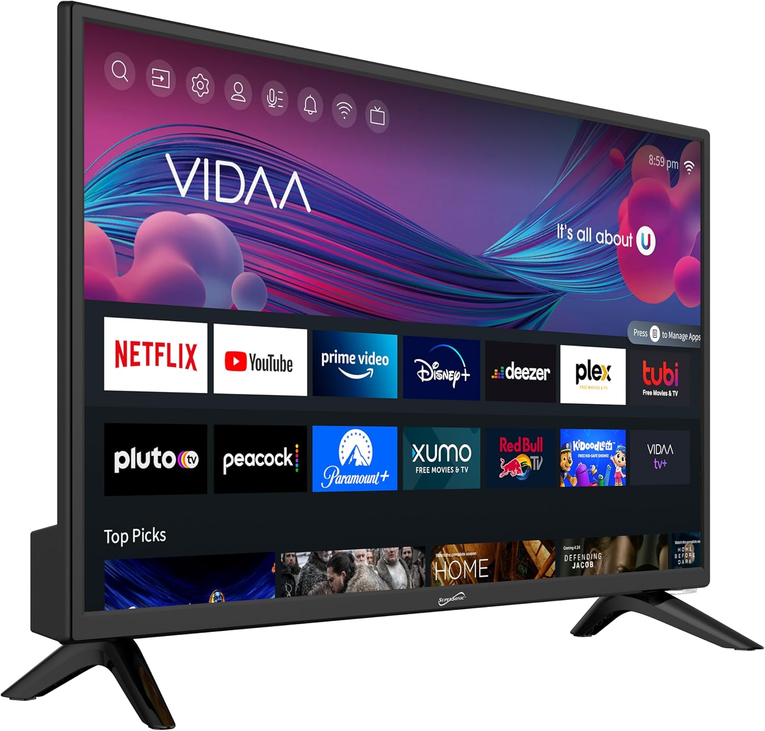 Supersonic SC-2426SDVD 24-inch LED Smart HDTV w/DVD Player, ATSC & NTSC System, 3X HDMI, 1080p, WiFi, USB, Multi Language OSD, AC/DC Compatible for Home, Kitchen, or RV Camper, DC Car Cord Included