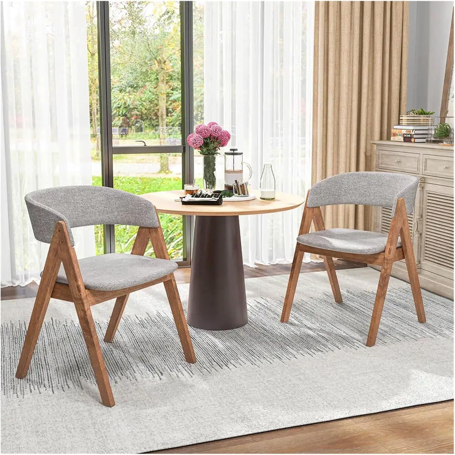 Dining Chairs Outdoor 1pcs Dining Chairs with Curved Backrest Max 400Lbs Sturdy Rubber Wood Frame