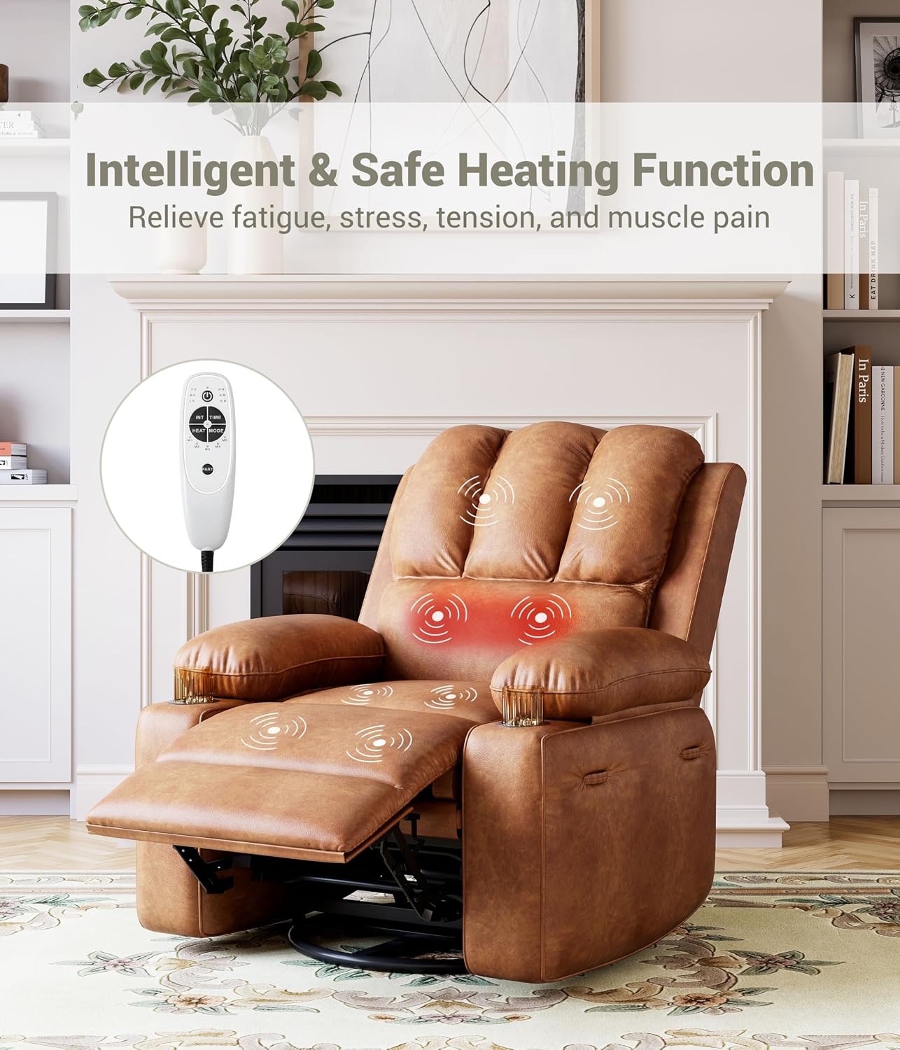 Electric Recliner Chair for Living Room, 360° Swivel Electric Massage Recliner Chair, with Massage & Heat, USB Port, Cup Holders, Side Pocket, Ergonomic Lounge, Adults, Nursery or Bedroom