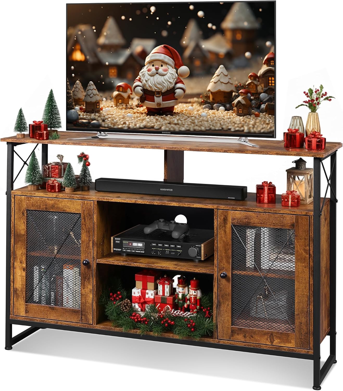 WLIVE TV Stand 55 inch TV, Tall Entertainment Center with Storage, Farmhouse Industrial TV Console for Bedroom Living Room, Rustic Brown