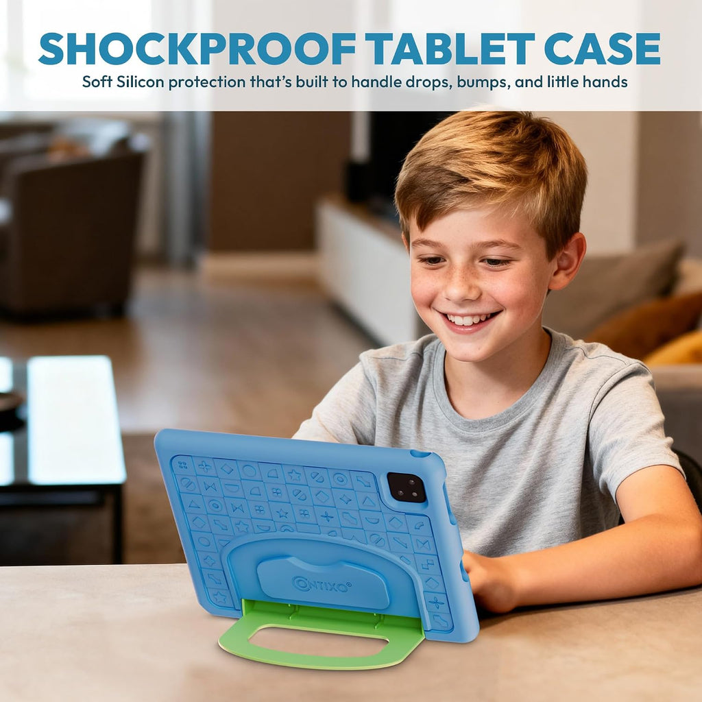 Contixo A10 Kids Tablet with 14 Apps, Lingokids & Epic, 10.1' HD Screen, Android 15, Parental Controls, WiFi, 4+64GB Storage, al Tablet for Kids Ages 3-12, Boys & Girls Gift, Blue