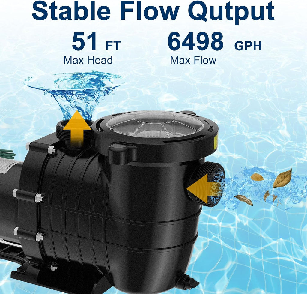 Pool Pump Above Ground/Inground,1.5HP 6600 GPH Powerful Selfpriming Pool Pump for 15,000-31,000 Pools for Dual Voltage Swimming Pump with Strainer Basket,Includes Pipe Fittings