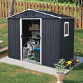 89in*47in Heavy-Duty Outdoor Metal Storage Shed with Floor Foundation & Window - Galvanized Steel Tool Shed, Tiny Home Backyard Solution w/Lock, Shelves & Anchors,Black White