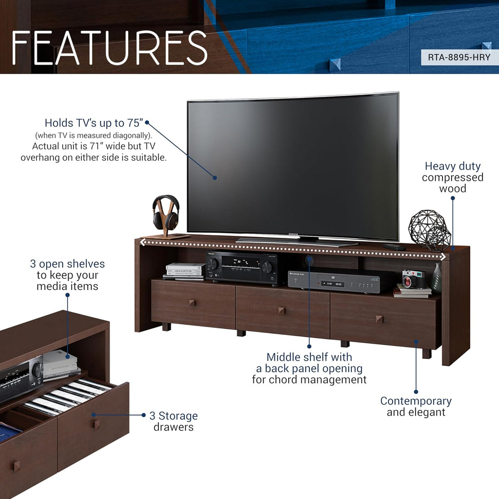 Elegant 80' TV Stand with Three Cabinets and Storage, Modern Entertainment Center with Cable Management Fits Screens up to 80' When Measured Diagonally