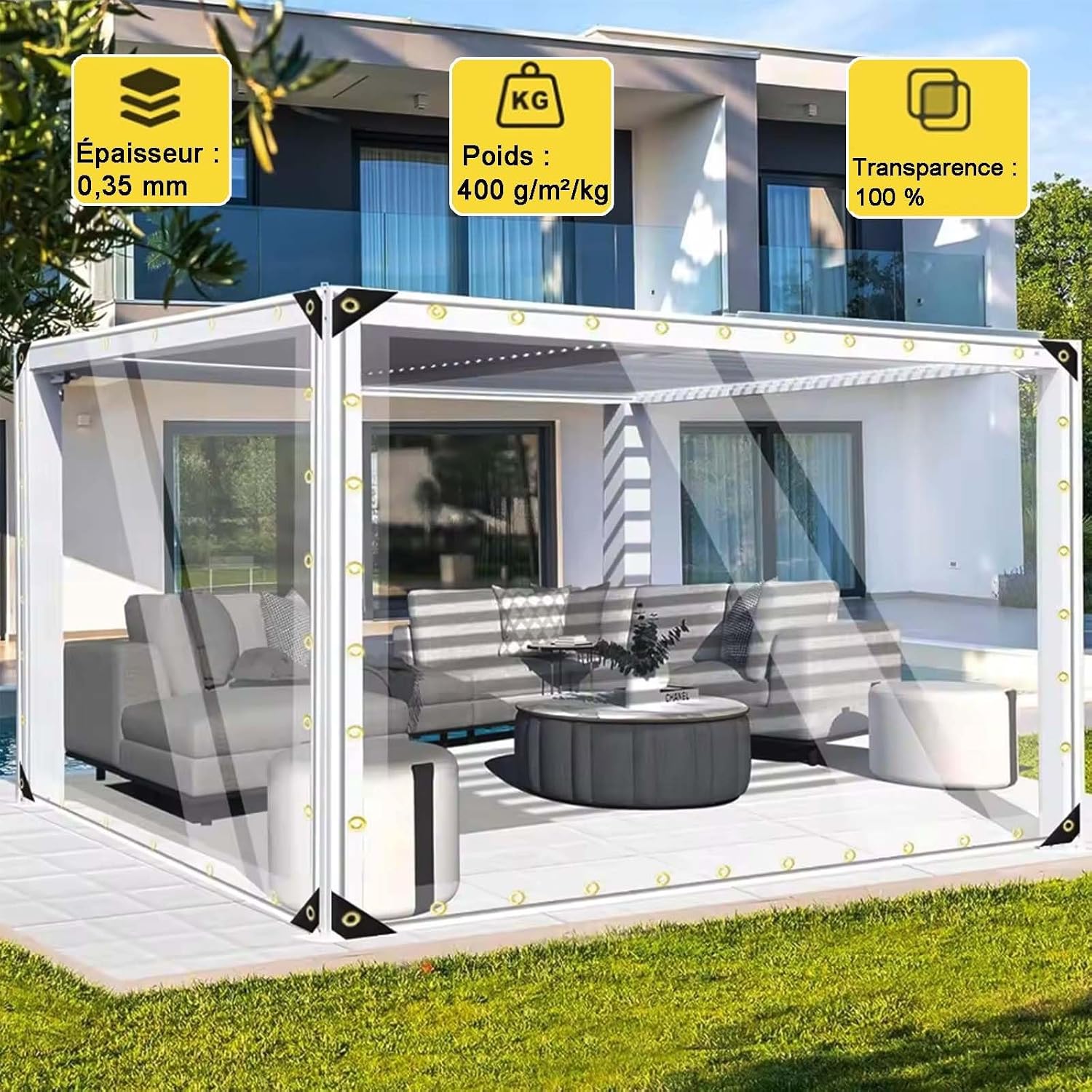 Clear Vinyl Tarp 3x6 6x8 10x10 10x20 16x20ft Extra Thick Transparent Clear Tarps with Grommets 16 Mil Heavy Duty Tarpaulin Cover Waterproof Tear for Porch Chicken Coop Patio Outdoor Pool(13' x 22')