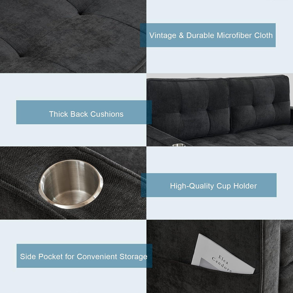VINGLI Upgraded 64' W 84' L Full Size Futon Sofa Bed, 6' Thick Upholstery Chenille Loveseat Sofa Sleeper Pull Out Couch,Convertible Floor Couch for Living Room, Bedroom, Entertainment Room, Dark Grey