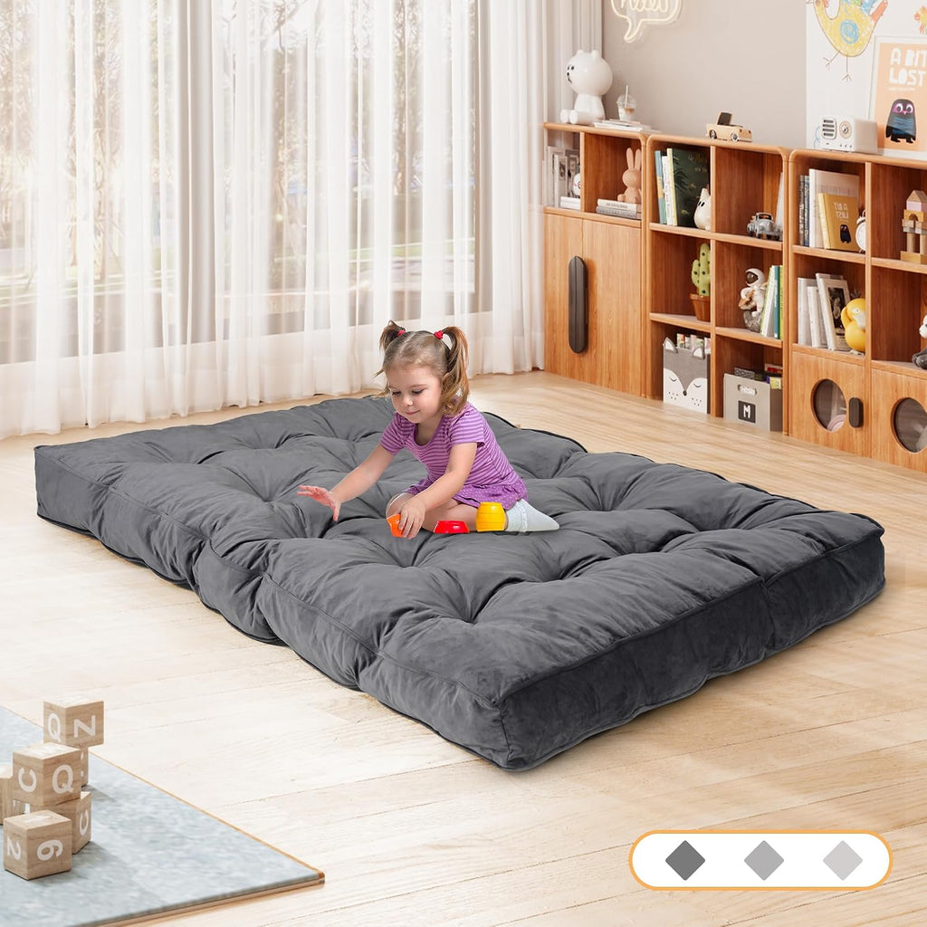 8' Queen Size Futon Mattress Sofa Bed, Extra Thick Foldable Floor Mattress, Shredded Foam Filling for Adults/Teens/Pets with No Assembly Needed, Frame Not Included - Dark Grey