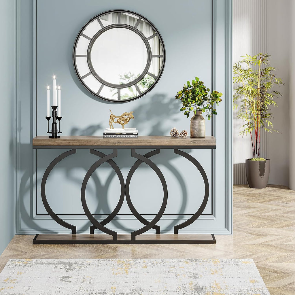Tribesigns Console Table, 55-Inch Industrial Entryway Table with Geometric Metal Frame, Narrow Long Wood Accent Sofa Table for Living Room, Entrance, Hallway, Vintage Grey