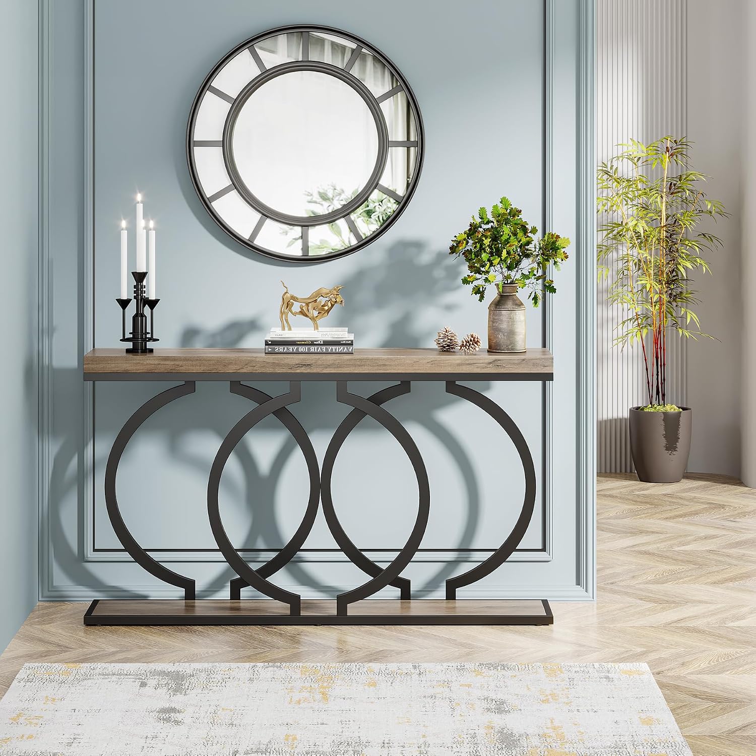 Tribesigns Console Table, 55-Inch Industrial Entryway Table with Geometric Metal Frame, Narrow Long Wood Accent Sofa Table for Living Room, Entrance, Hallway, Vintage Grey