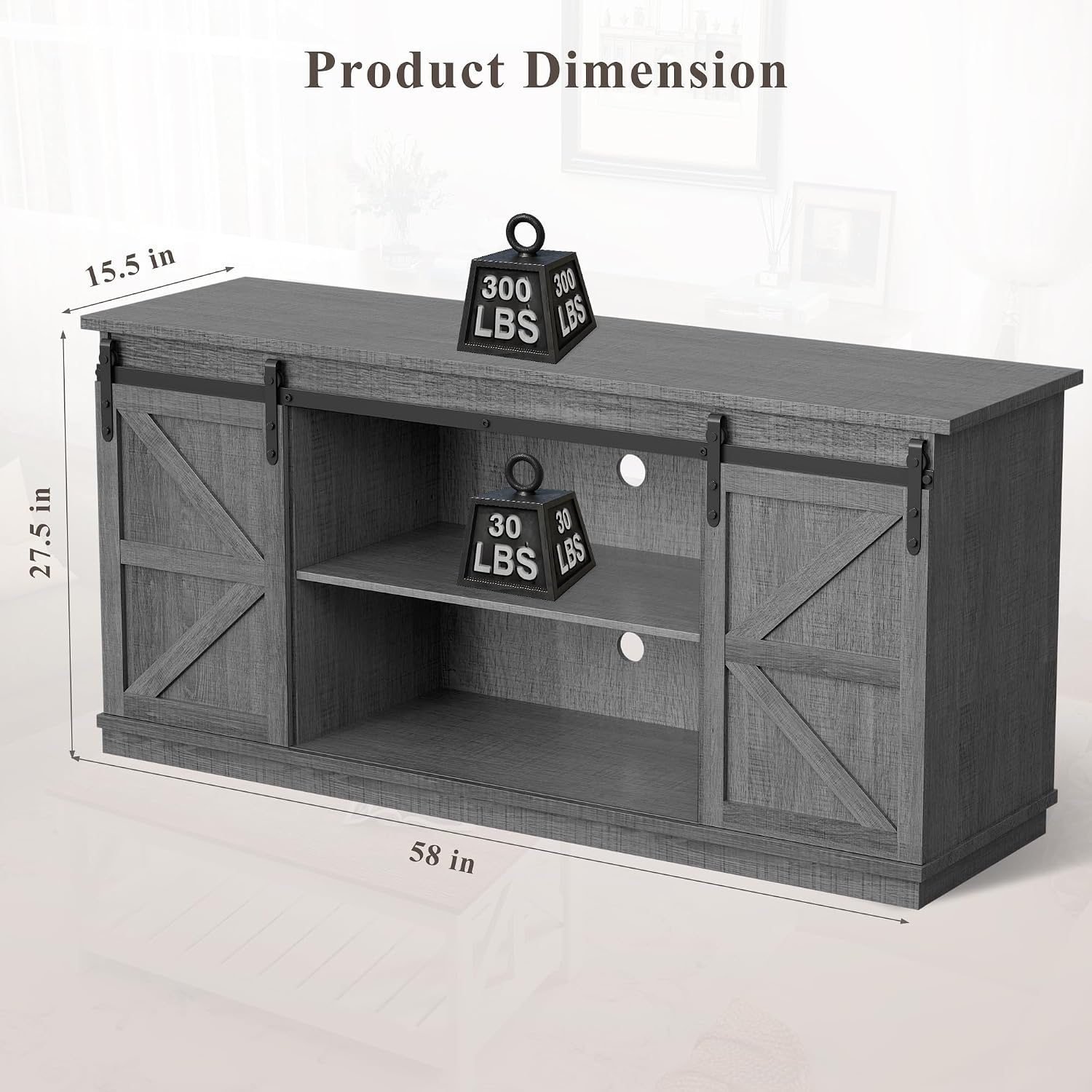 YESHOMY TV Stand for Televisions up to 65 Inches, with Sliding Barn Doors and Storage Cabinets, Console Table and Media Furniture for Living Room, 58 Inch, Gray