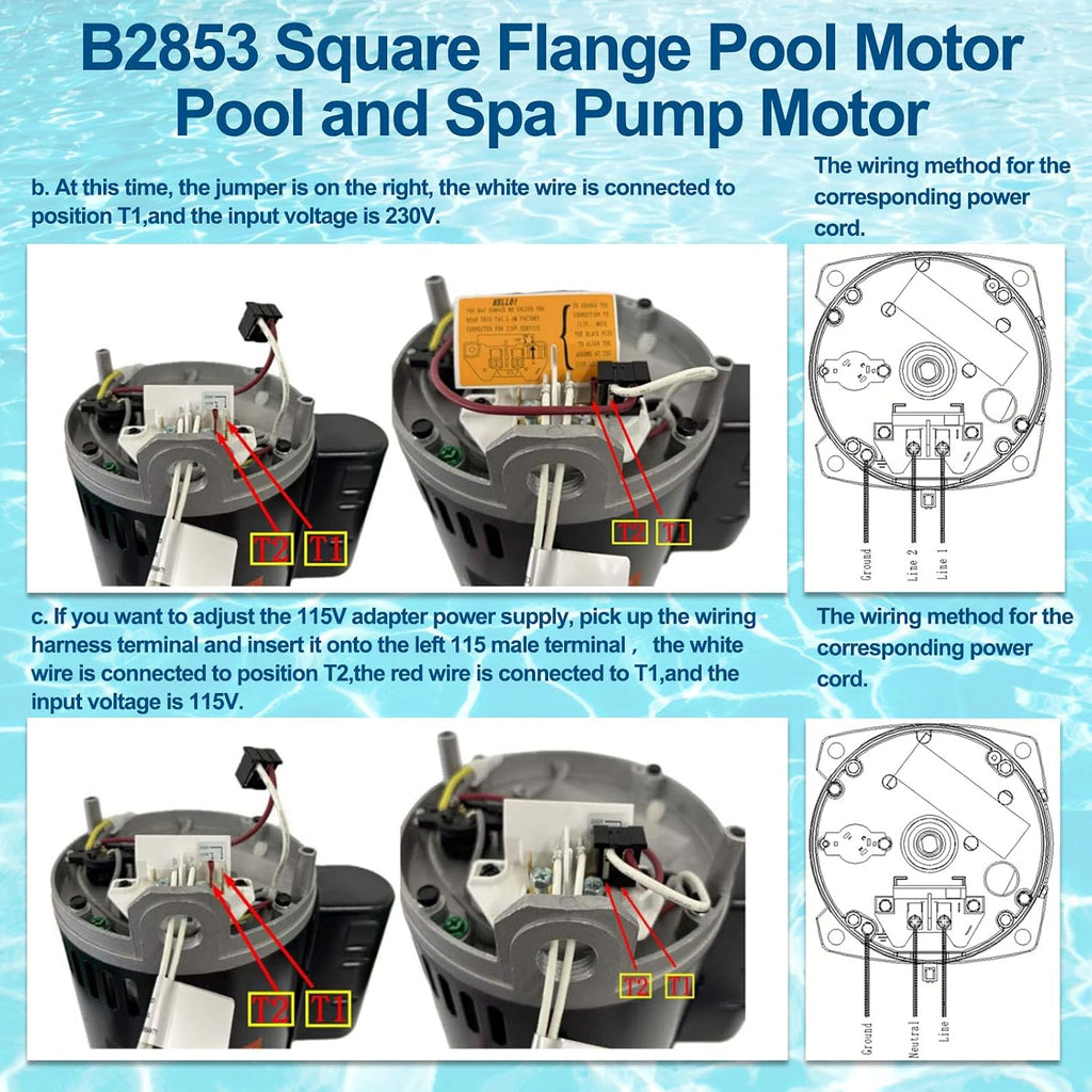 B2853 Pool Pump Motor Replacement for B2853 B2853V1 Motor 56Y Frame Swimming Pool Pump 1 Horsepower,3450 RPM,6.5/13.0 Amps