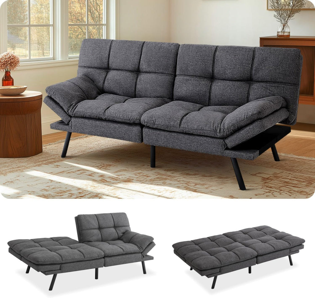 MUUEGM Convertible Futon Sofa Bed Memory Foam 71' Sofabed Modern Loveseat Sleeper Sofa with Adjustable Backrest & Armrest for Small Space Office Couch for Living Room,Apartment,Office