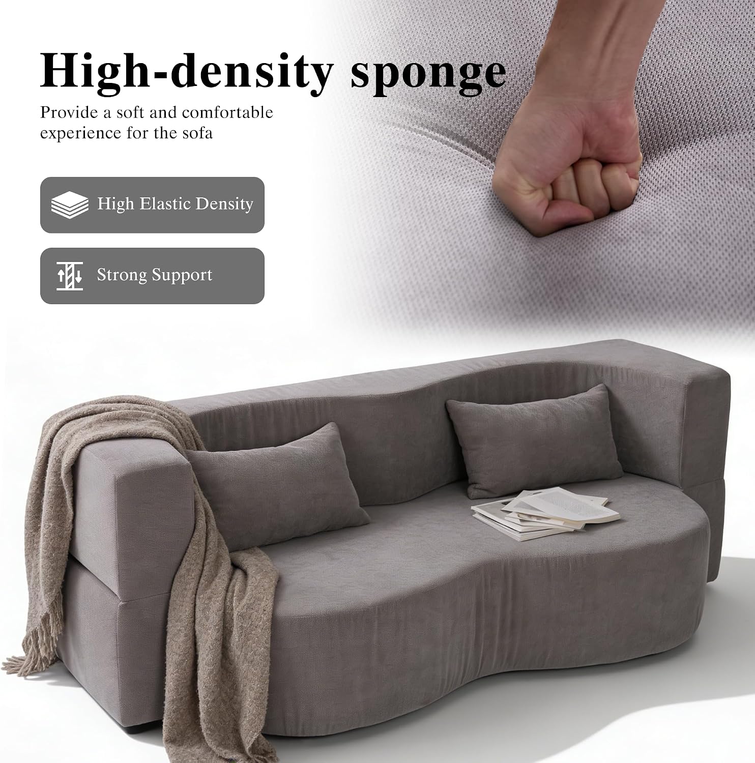 2-in-1 Convertible Sofa,78 Inch Pull Out Sofa Folding Sofa Bed with 2 Pilow Lazy Sofa, Corduroy Loveseat Sleeper Floor Sofa for Apartment Children's Room Bedroom Living Room, Grey | Pull Out Sofa Bed, Folding, 2 Pillows, Teddy Loveseat, Floor Sofa