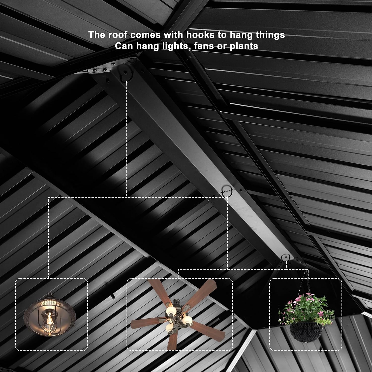 PURPLE LEAF 14' X 20' Outdoor Gazebo with Galvanized Steel Metal Roof Permanent Hardtop Gazebo with Light for Patio Lawn and Garden Large Pavilion Grey