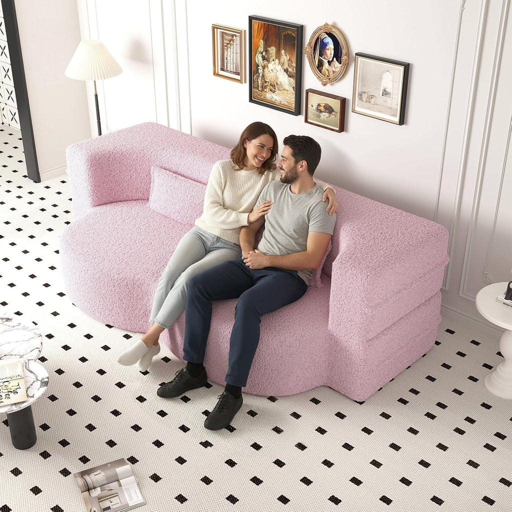 CAPCAEK Folding Foam Sofa Bed,15' Full Size Floor Couch,Convertible Teddy Fabric Foam-Filled Sleeper Futon Loveseat Couch for Living Room, Guest Use, Office, Apartmen (Pink)