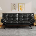 Black Faux Leather Futon Sofa Bed, Memory Foam Futon Couch with Convertible Backrests & Armrests, Small Splitback Loveseat Sofa for Living Room, Home Office, Apartment