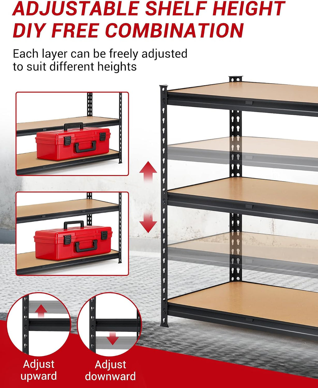 Garvee 3Tier Adjustable Garage Shelving Units, 1320 Lbs Heavy Duty Metal Utility Rack Shelf, 48' W x 24' D x 72' H Inches Storage Shelves, Freestanding Shelving Units for Shed, Basement
