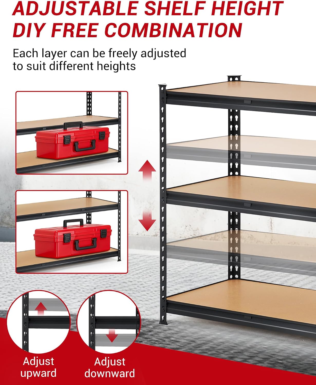 Garvee 3Tier Adjustable Garage Shelving Units, 1320 Lbs Heavy Duty Metal Utility Rack Shelf, 48' W x 24' D x 72' H Inches Storage Shelves, Freestanding Shelving Units for Shed, Basement