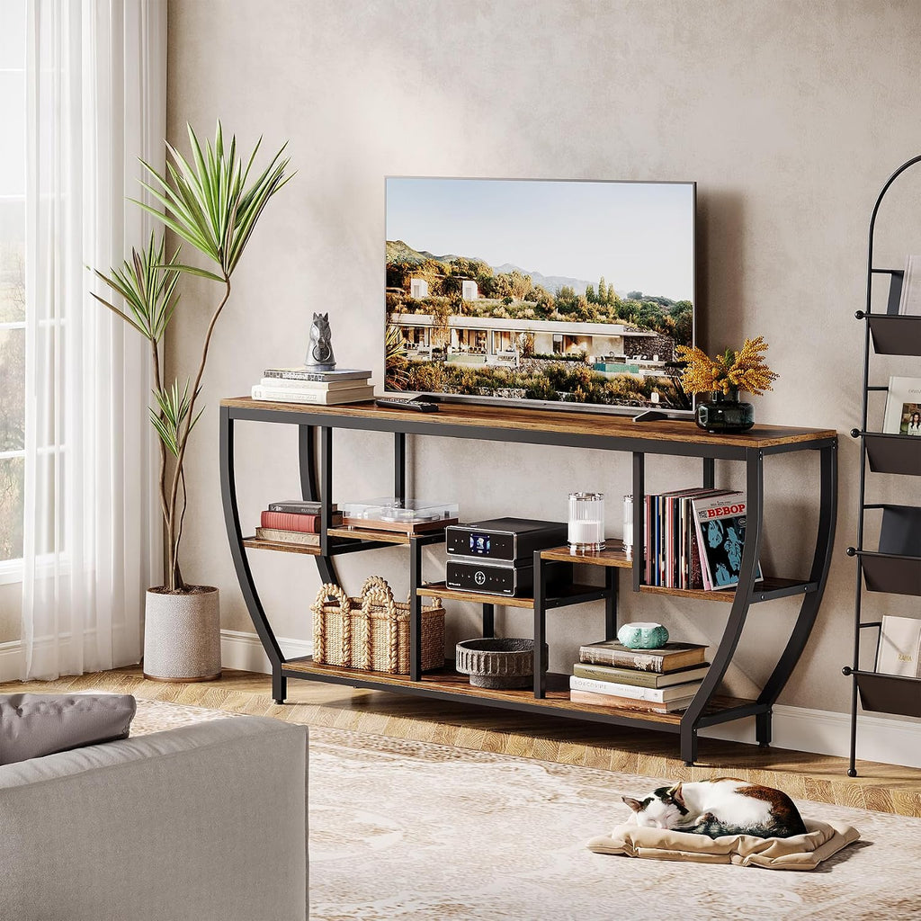 Tribesigns TV Stand for Televisions up to 80 Inches, 70.9 Inches Entertainment Center with Storage Shelves, Wood TV Media Console Table Unit for Living Room, Bedroom, Rustic Brown