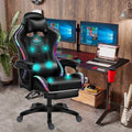 Massage Gaming Chair with Footrest and LED Lights, Video Game Chair with Speakers, Adjustable Height and Armrest, PU Leather, Ergonomic Office Computer Chair for Adults and Teens,Black