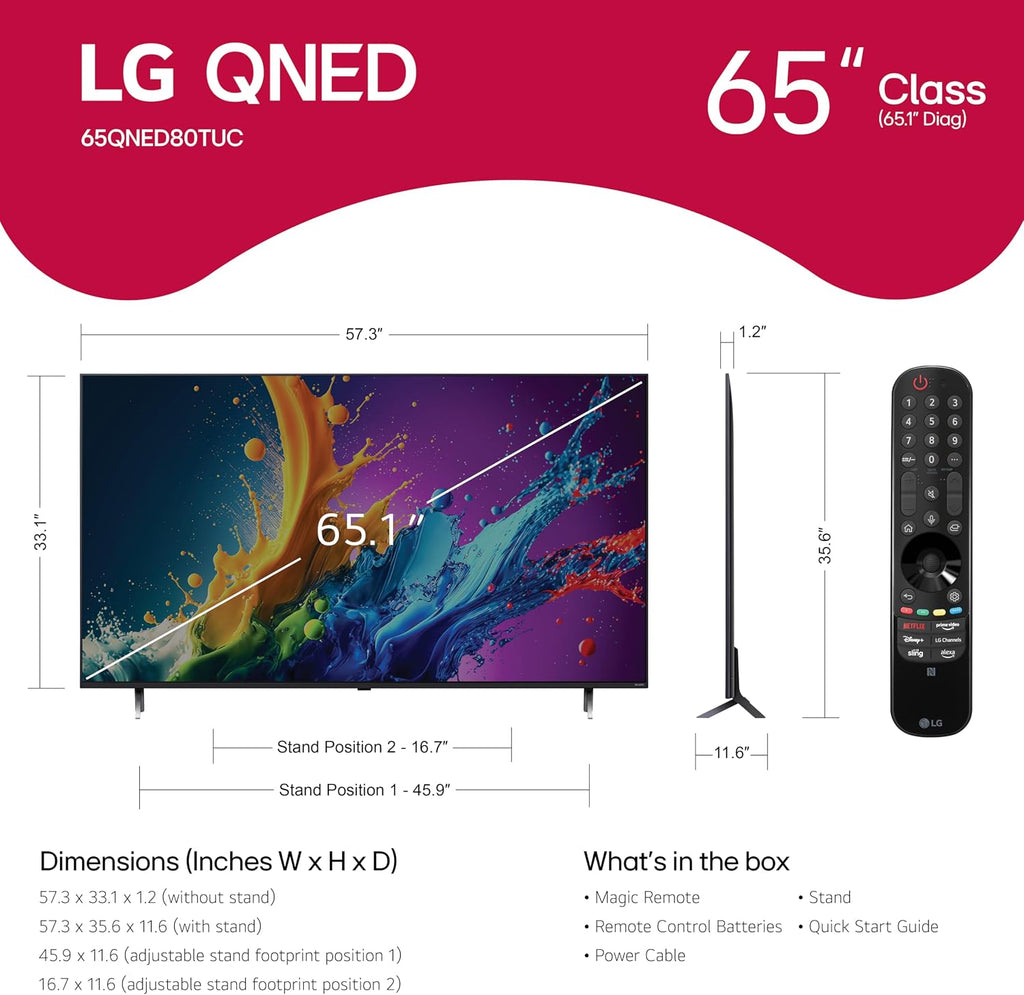 LG 65-Inch Class QNED80T Series LED Smart TV 4K Processor Flat Screen with Magic Remote AI-Powered with Alexa Built-in (65QNED80TUC, 2024)