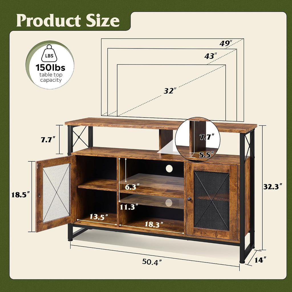 WLIVE TV Stand 55 inch TV, Tall Entertainment Center with Storage, Farmhouse Industrial TV Console for Bedroom Living Room, Rustic Brown