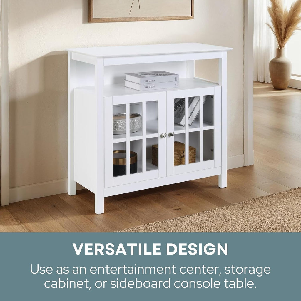 Convenience Concepts Big Sur Highboy TV Stand with Storage Cabinets and Shelves in White Finish