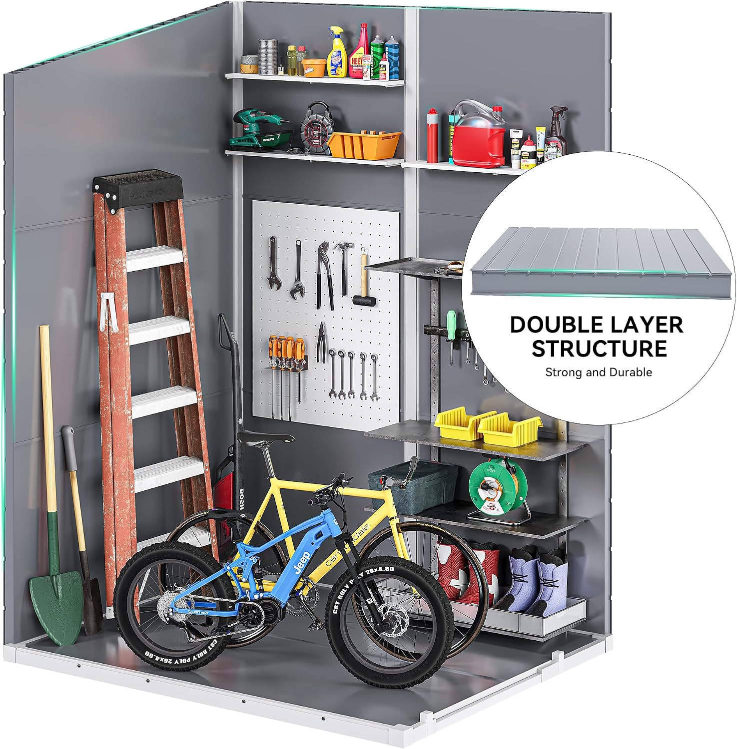 DWVO 5x4 FT Outdoor Storage Shed with Reinforced Floor, All-Weather Resin Storage Shed with Lockable Door & Window, Waterproof Plastic Tool Storage for Garden, Backyard, Patio, Lawn
