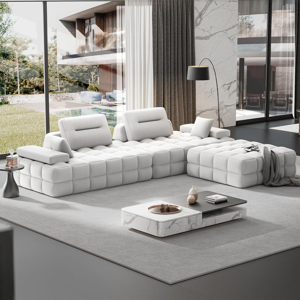 HOMRELEXA L Shaped Sectional Sofa 132' with Storage Chaise, Modular Sofa Bed & 6 Pillows, Durable Kid-Friendly Chenille Fabric for Living Room and Apartment