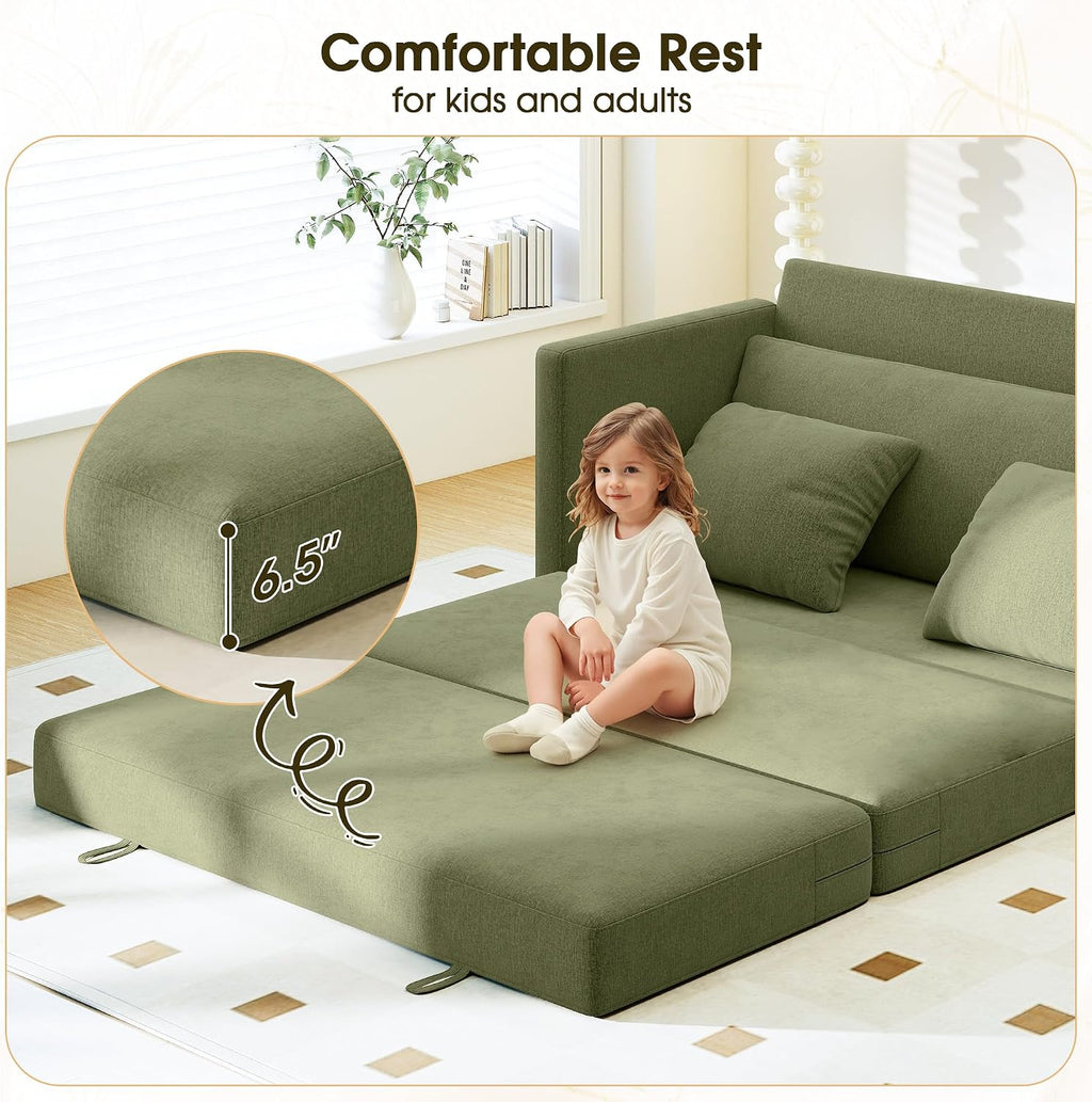 65' Convertible Loveseat Sleeper Sofa Bed, 2 in1 Folding Sofa Bed, Loveseat Sofa for Small Spaces, Fold Out Floor Couch with 2 Pillows for Apartment, Office & Guest Room (Green Chenille, 65 inch)