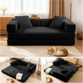 81'' Futon Sofa Bed, Folding Floor Couch Bed, Corduroy Fabric Boneless Couch, Compressed Boneless Sofa in a Box, Comfy Sleeper for Living Room-Black