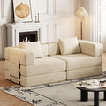 4-in-1 Convertible Folding Sofa Bed, 72' Oversized Corduroy Upholstered Boneless Couch, Loveseat Sleeper Sofa Bed, Floor Sofabed Modular Futon Couch for Living Room Bedroom Lounge (Beige, 72')