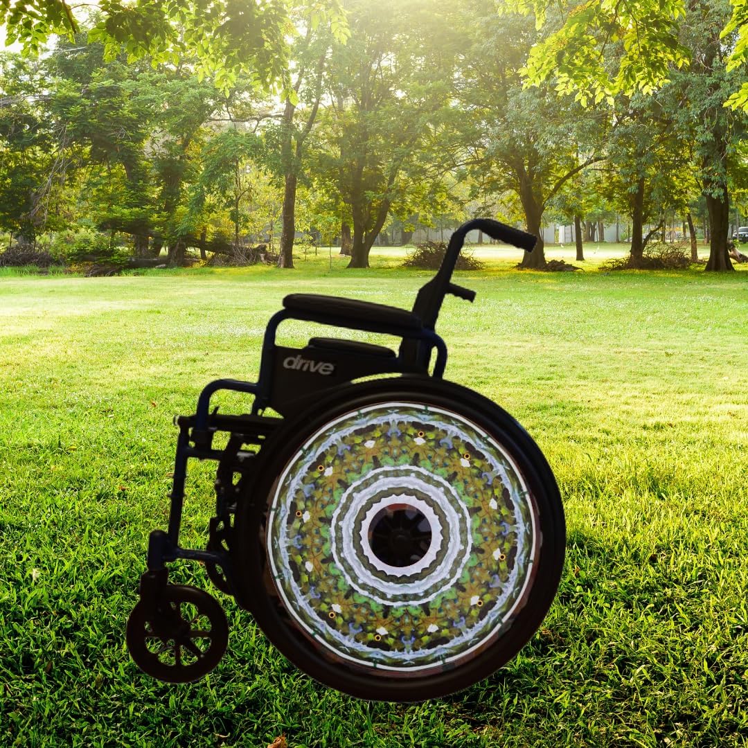 Designer Cover for Wheelchair Wheels, Enhances Aesthetics, Easy Install/Remove, Lightweight, New Matt Finish (Lush Leaves)
